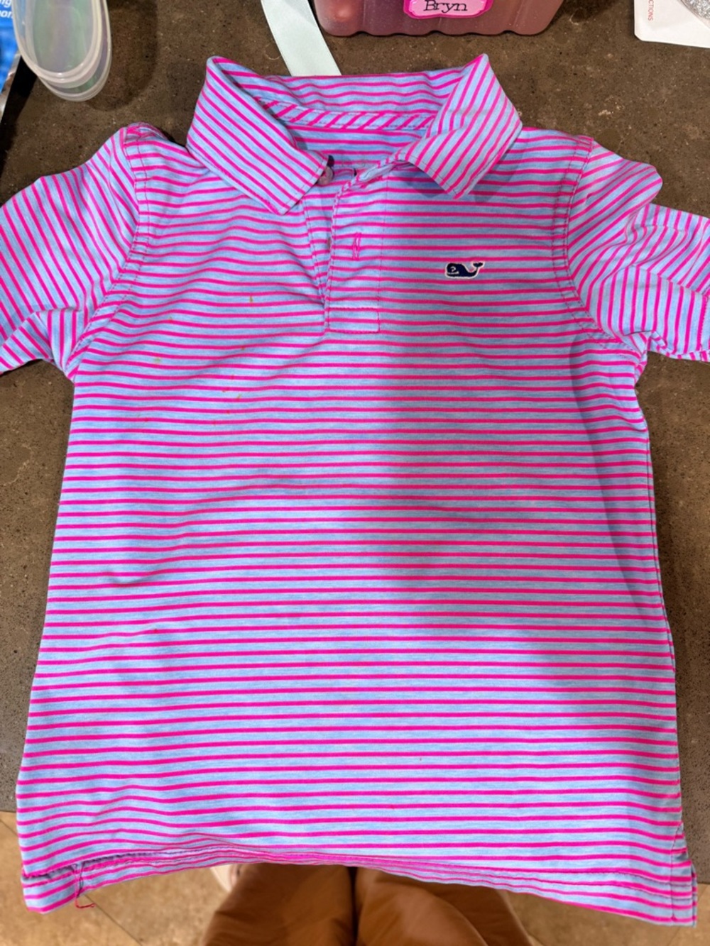 Vineyard Vines boys Pink & Light Blue Striped Polo Top